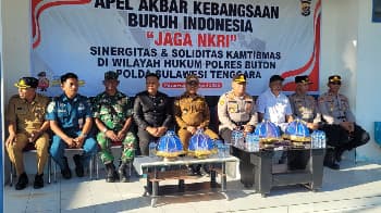 Jaga Kondusivitas Jelang Hari Buruh, Wakil Bupati Buton Hadiri Apel Akbar Kebangsaan di Pelabuhan Banabungi